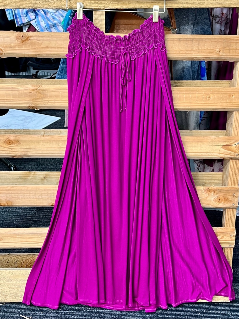 white birch Vibrant Fuchsia Smocked Waist Maxi Skirt